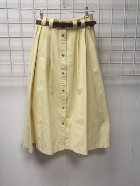Vtg. Button-Front Cream A-Line Skirt with Belt, Size 12